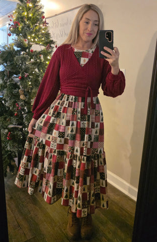 Pre-Order Holiday Patchwork Cotton Tiered Midi Dress