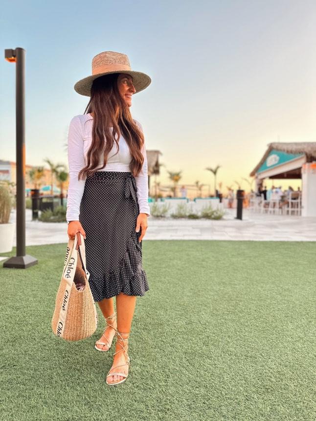 Black Polka Dot Faux Wrap Ruffle Skirt with Built in Shorts