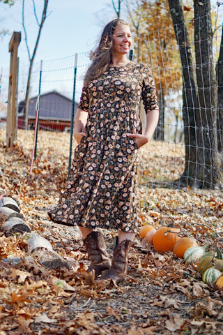 Autumn Blooms Cotton Homestead Midi Dress