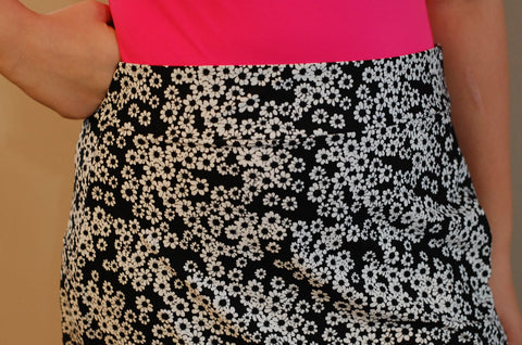 Black & White Floral Swim Skirt with Side Pockets