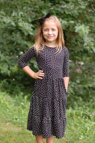 Girls Black Polka Dot Tiered Comfy Dress