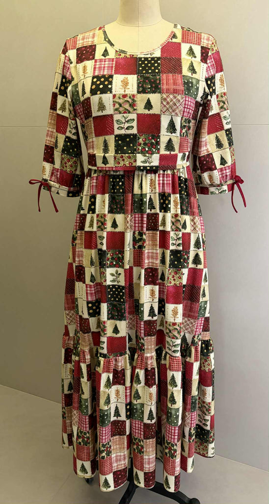 Pre-Order Holiday Patchwork Cotton Tiered Midi Dress