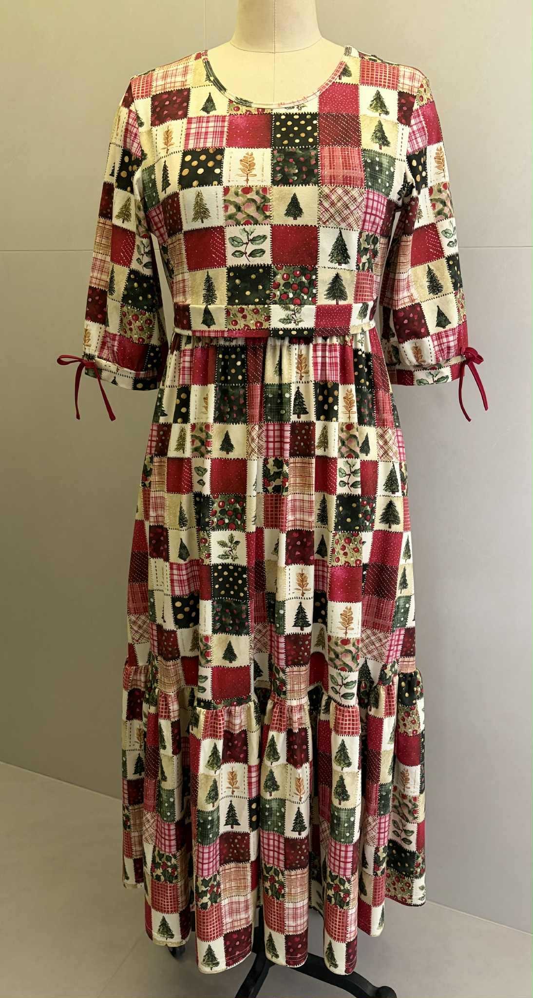 Pre-Order Holiday Patchwork Cotton Tiered Midi Dress