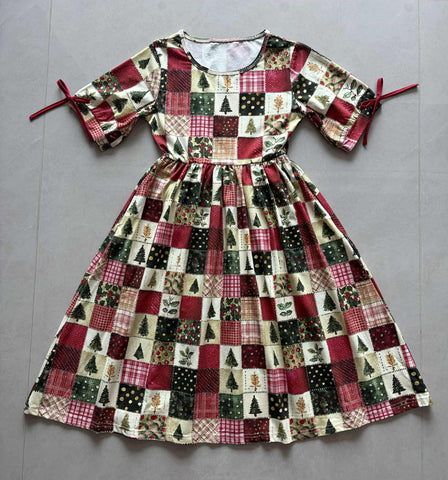Pre-Order Girls Holiday Patchwork Cotton Tiered Dress