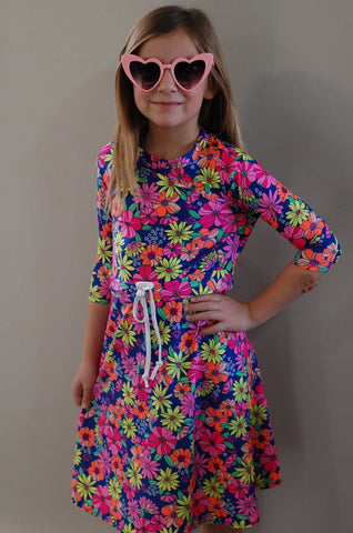 Girls Purple Floral Customizable Swim Dress