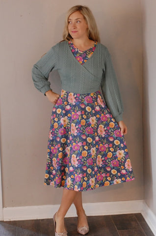 Pre-Order Jeweled Blooms Cotton V-Neck Twirl Dress