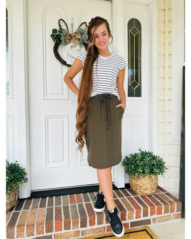 Dark Olive Weekender Drawstring Skirt