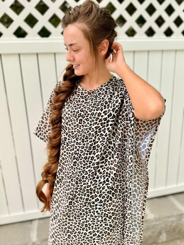 Leopard Print Kimono Style Swim Dress