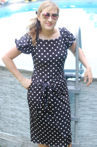 Polka Dot Black Faux Wrap Style Swim Skirt with Built-in Shorts