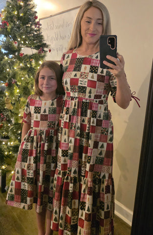 Pre-Order Holiday Patchwork Cotton Tiered Midi Dress