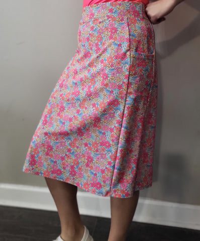 Pink Floral Swim Skirt with Side Pockets