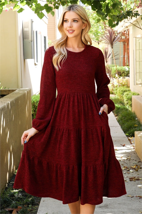 Burgundy Tiered Sweater Dress