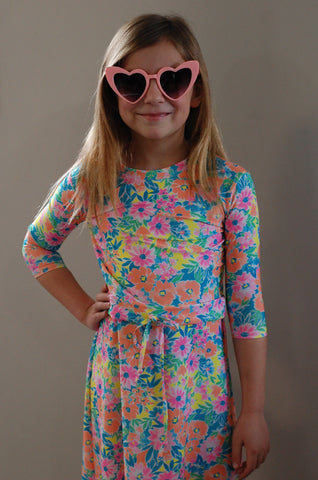 Girls Neon Floral Customizable Swim Dress