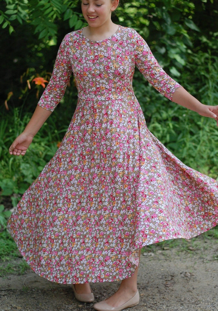 Summer Blooms Twirl Dress with Rounded Neck