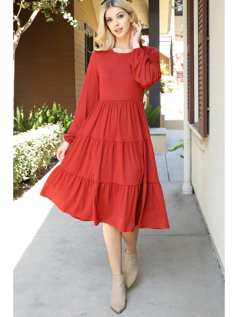 Rust Tiered Comfy Dress