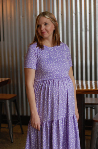 Lavender Blossoms Tiered Nursing & Maternity Friendly Dress