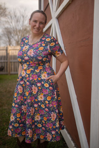 Jeweled Blooms Cotton V-Neck Twirl Dress