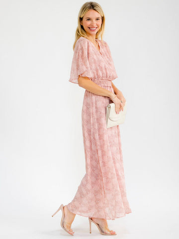 Smocked Waist Maxi Dress in Mauve