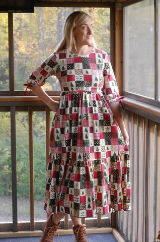 Pre-Order Holiday Patchwork Cotton Tiered Midi Dress