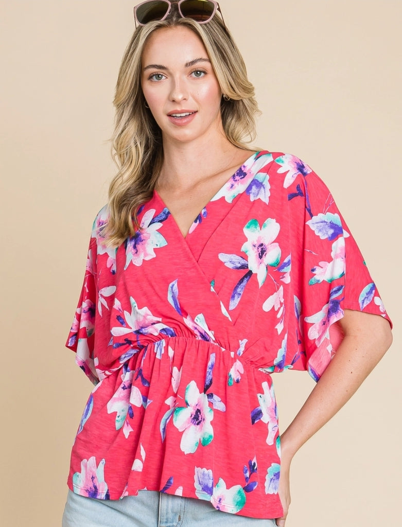 Pink Floral Vibes Wrap Top