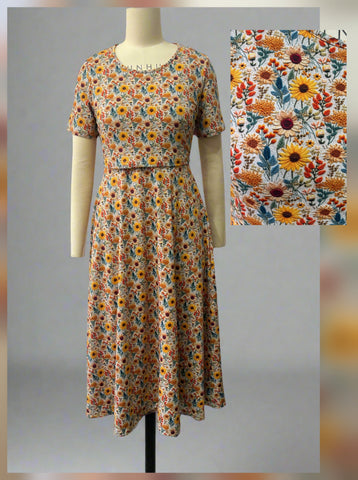 Cotton Sunflower  Floral Nursing Friendly Twirl Dress