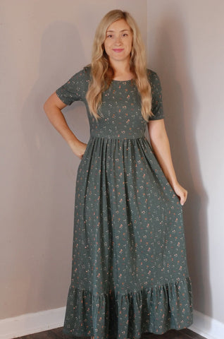 Pre-Order Forest Blooms Cotton Maxi Dress Natural Waist Bodice