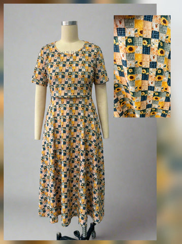 Cotton Sunflower Patchwork Nursing Friendly Twirl Dress