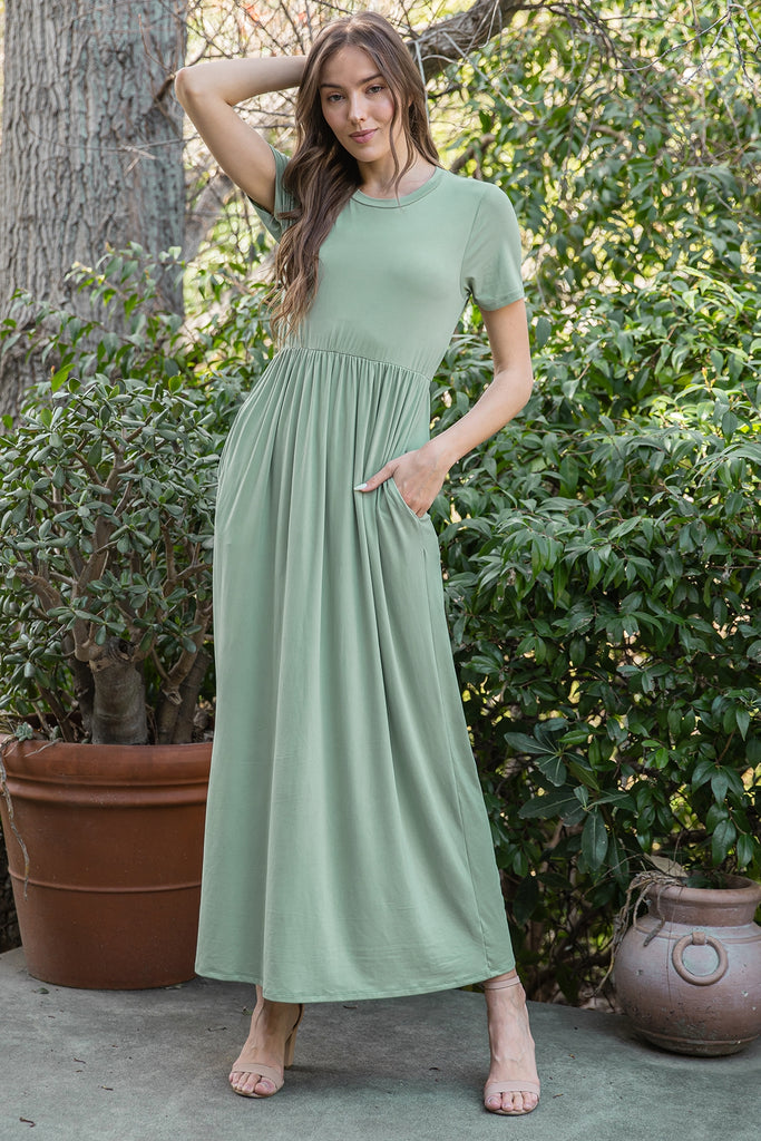 Short Sleeve Sage Maxi Dress