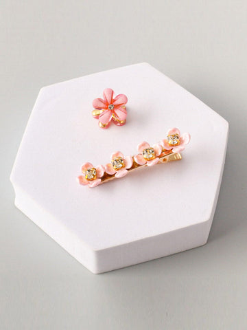 Pink Floral Hair Clip Set