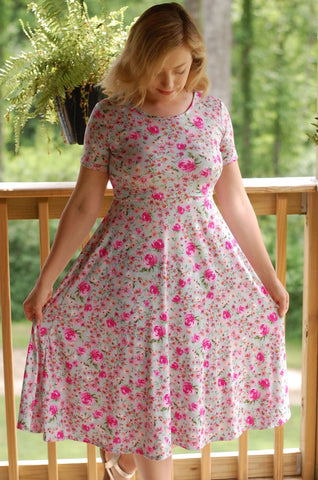 Mint Blooms Round Neck Twirl Nursing Friendly Dress