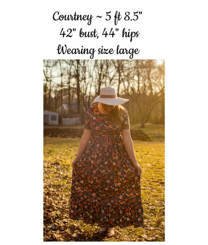 Antique Floral Prarie Style Maxi Dress with Natural Waist Bodice Non-Nursing