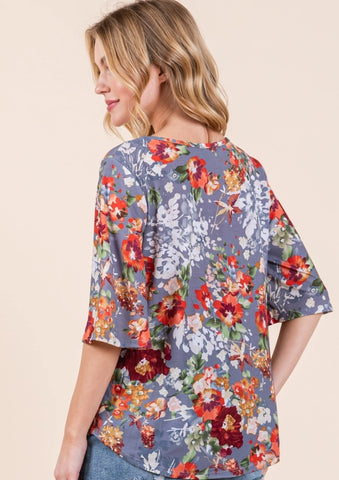 Floral Round Neck Comfy Top