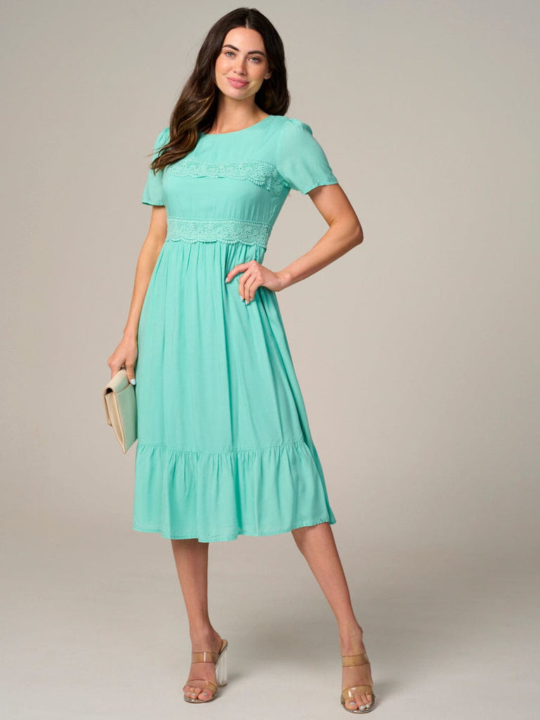 Mint Lace Accent Midi Dress