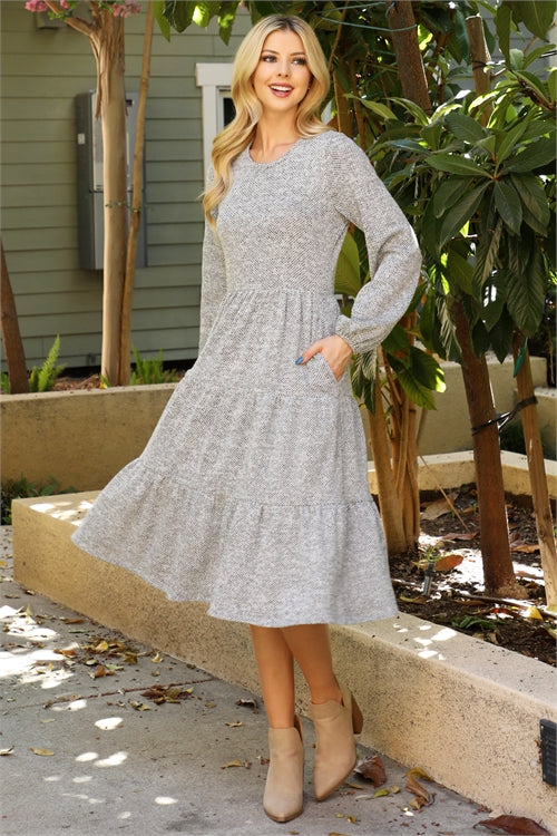 Light Gray Tiered Sweater Dress