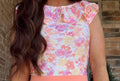 Floral Ruffle Neck Swim Top (Top only No Built in Bra)