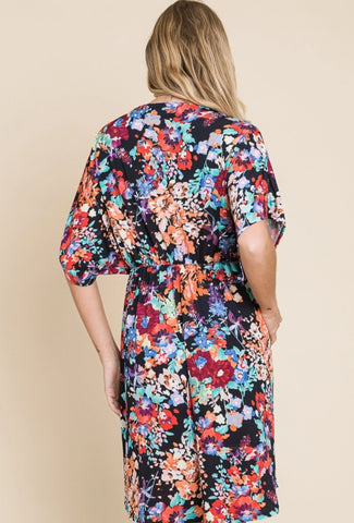 Black Floral Print Tunic Nursing & Maternity Friendly