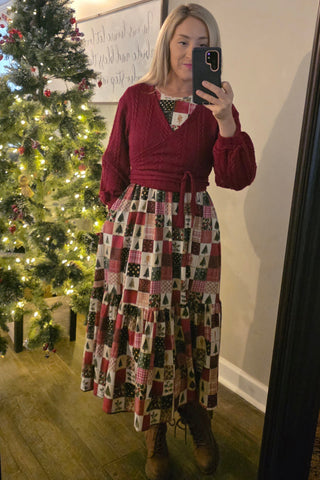 Pre-Order Holiday Patchwork Cotton Tiered Midi Dress