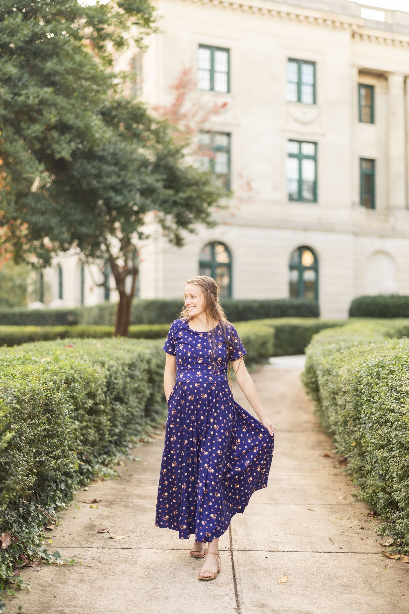 Rose Garden Nursing Friendly Twirl Dress in Navy