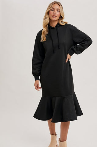 Black Hoodie Dress with Ruffle