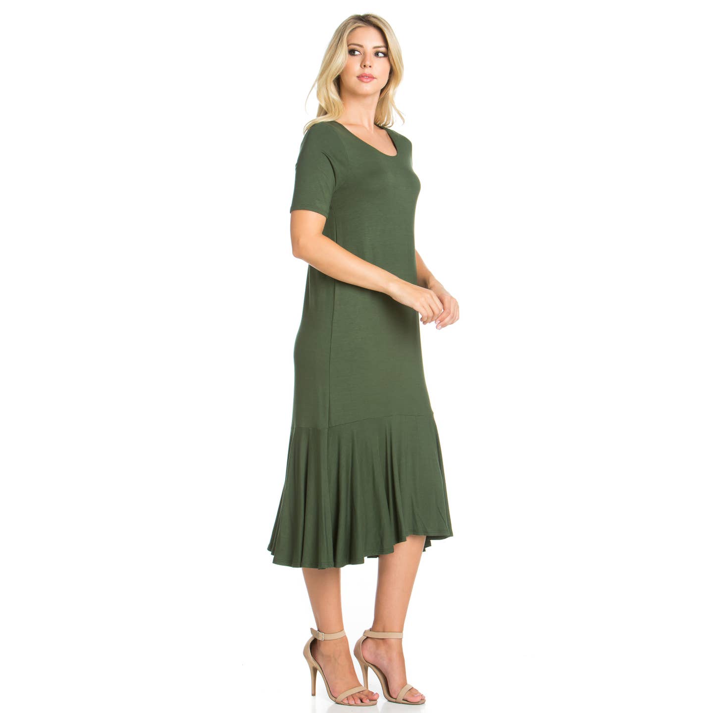 Size Medium Ruffle Midi Dress in Olive