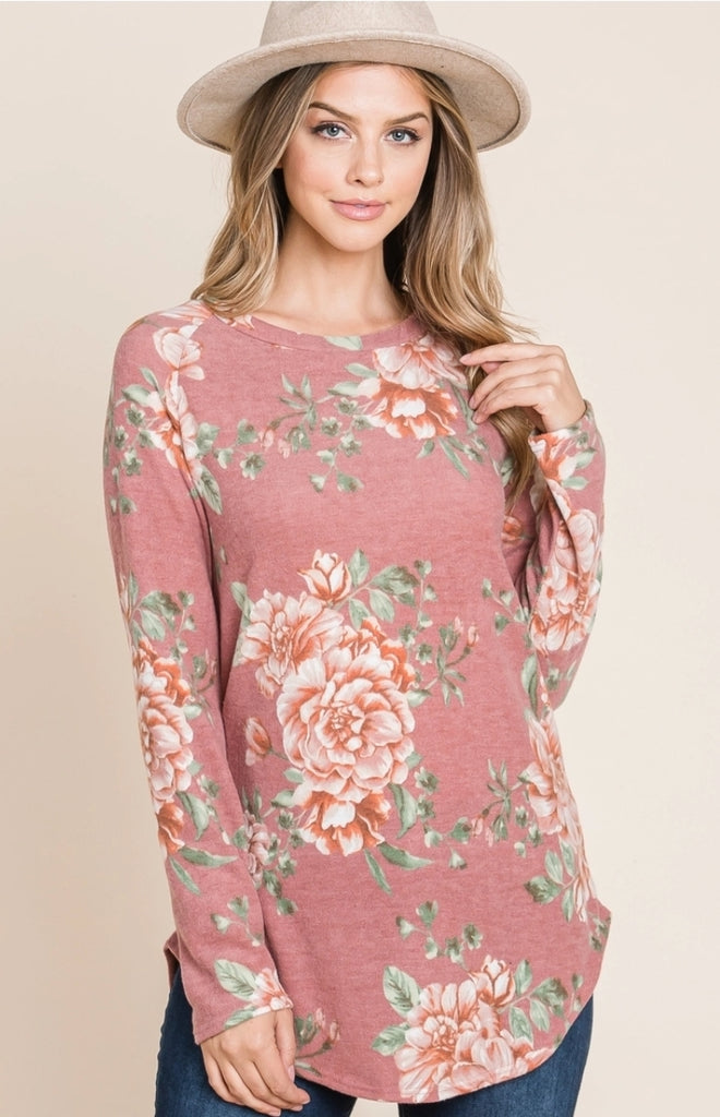 Mauve Floral Sweater Top