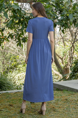 Short Sleeve Blue Maxi Dress
