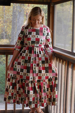 Pre-Order Holiday Patchwork Cotton Tiered Midi Dress