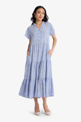 Pre-Order Adeline Dress in Light Blue with Flutter Sleeves