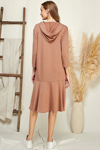 Taupe Comfy Hoodie Dress with Ruffle