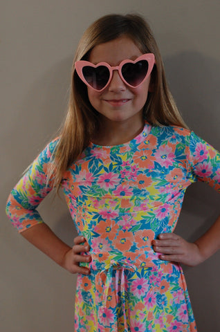 Girls Neon Floral Customizable Swim Dress