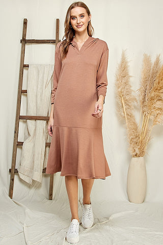 Taupe Comfy Hoodie Dress with Ruffle