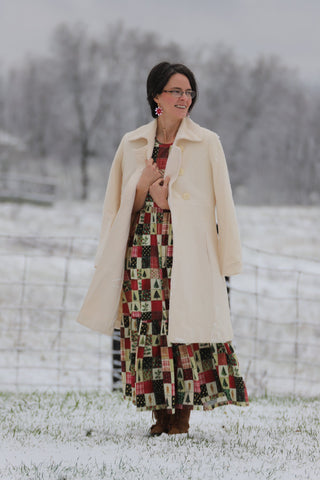 Holiday Patchwork Cotton Tiered Midi Dress