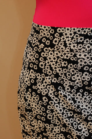 Black & White Floral Swim Skirt with Side Pockets