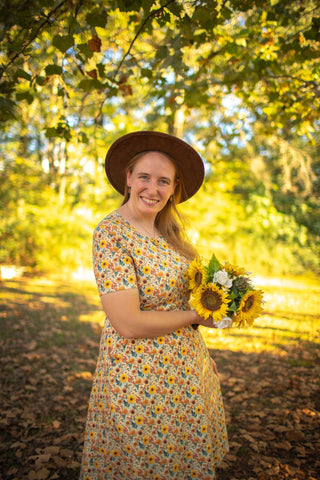 Cotton Sunflower  Floral Nursing Friendly Twirl Dress